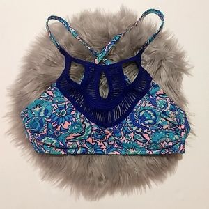 Xhilaration Blue & Pink Paisley Print Bikini Top